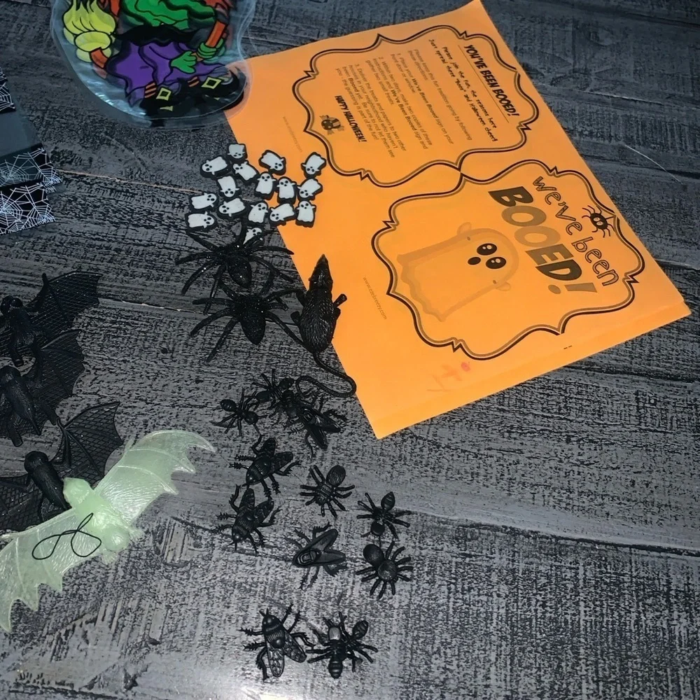 Halloween Goodie Baggies, plastic bats, erasers, plastic bugs